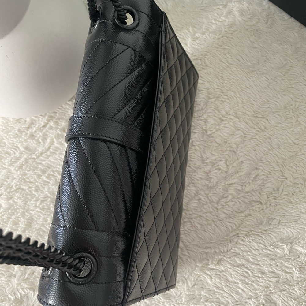 Saint Laurent Black Quilted Satchel with Chevron Design - Picture 6 of 11